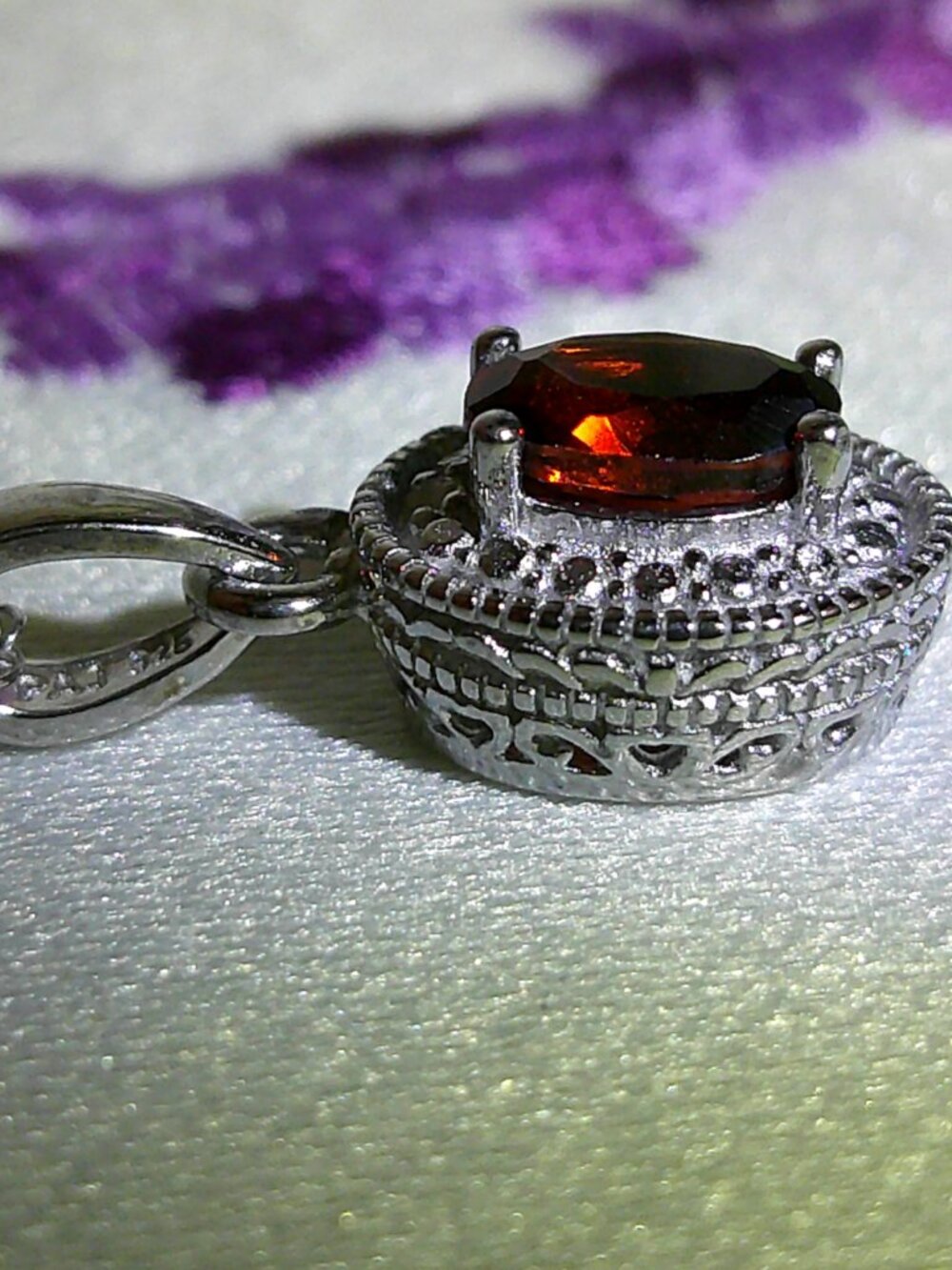 JTV Oval Garnet & Round Diamond Sterling Silver Pendant w Chain .44CTW NIP